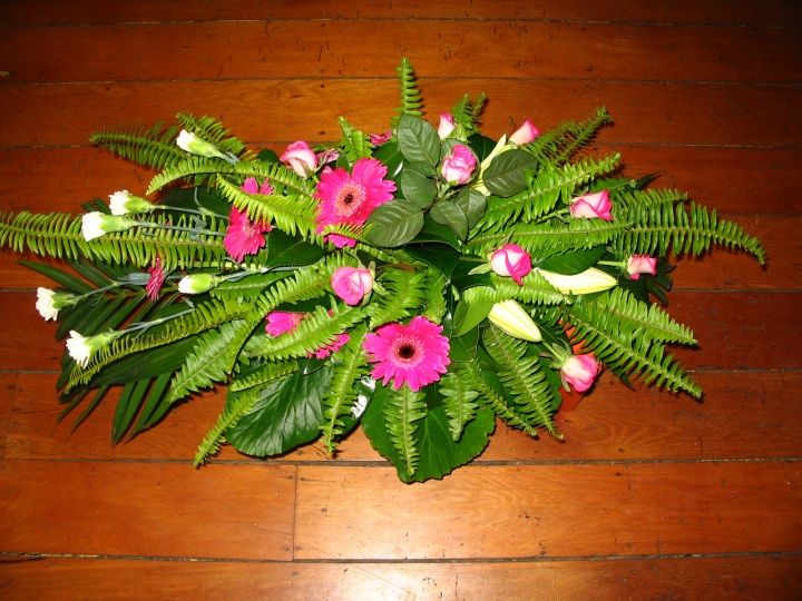 Fern Ladder, Roses, Oriental Lilies, Carnations and Gerberas