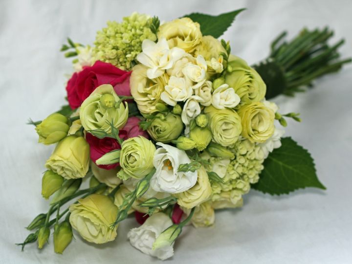Hydrangeas, Lisianthus, Roses and Freesias