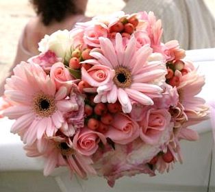 Pink Gerberas, Roses and Hypericam Berries